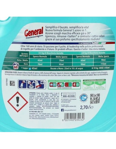 General Detersivo Lavatrice Liquido 60 Lavaggi 2700ml - Igienizzante